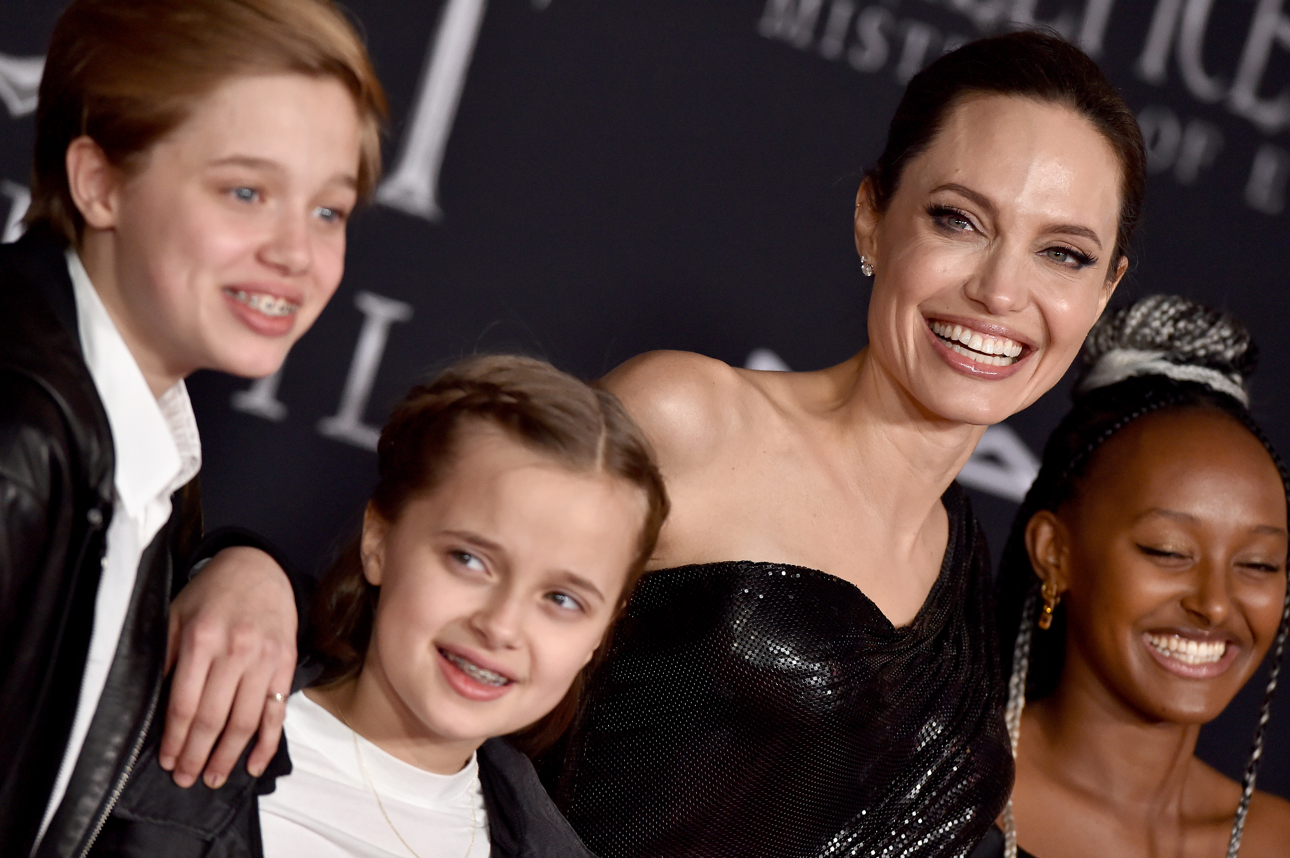 Shiloh Nouvel, Vivienne Marcheline, Angelina Jolie, and Zahara Marley attend the World Premiere of Disney's “Maleficent: Mistress of Evil" at El Capitan Theatre in Los Angeles, California, on September 30, 2019. | Source: Getty Images